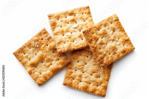 Top view of three crackers on white background