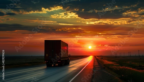 Truck driving on the road at dusk © LimeSky