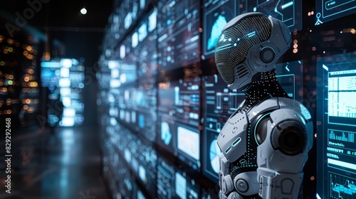 Modern Technology Concept: Futuristic AI robot engaging with digital data © Media Srock