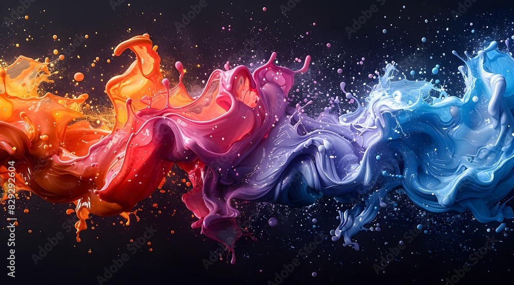 Black background with a burst of vibrant colors in various shades of red, blue, green, yellow, purple, and orange. And there is a colorful pond below. It showcases creativity and artistic expression. Black background with a burst of vibrant colors in various shades of red, blue, green, yellow, purple, and orange. And there is a colorful pond below. It showcases creativity and artistic expression.