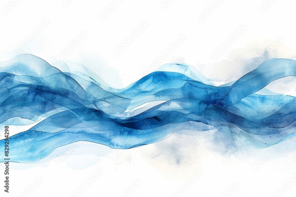 Fototapeta premium Beautiful abstract art featuring flowing blue watercolor waves, creating a serene and tranquil visual effect with a white background.