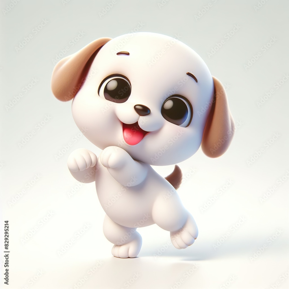 cute 3d puppy dancing plain background, happy, smile, funny cute 3d puppy dancing plain background, happy, smile, funny