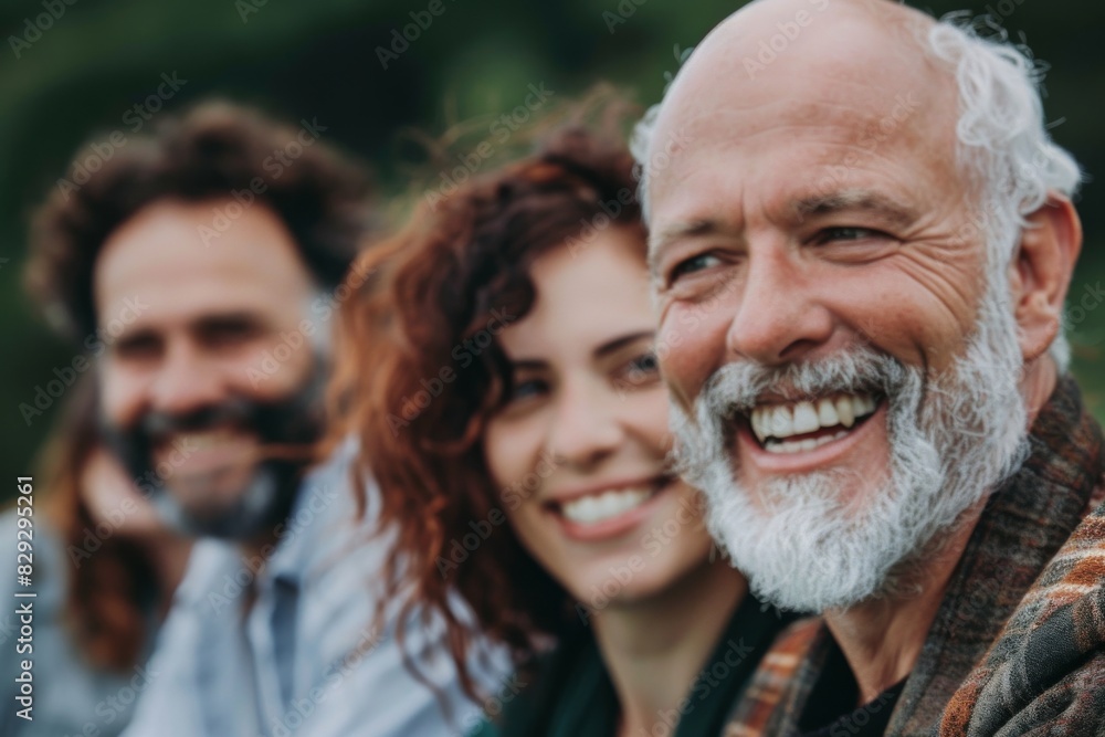 Portrait of happy senior man with his family in the background. Portrait of happy senior man with his family in the background.