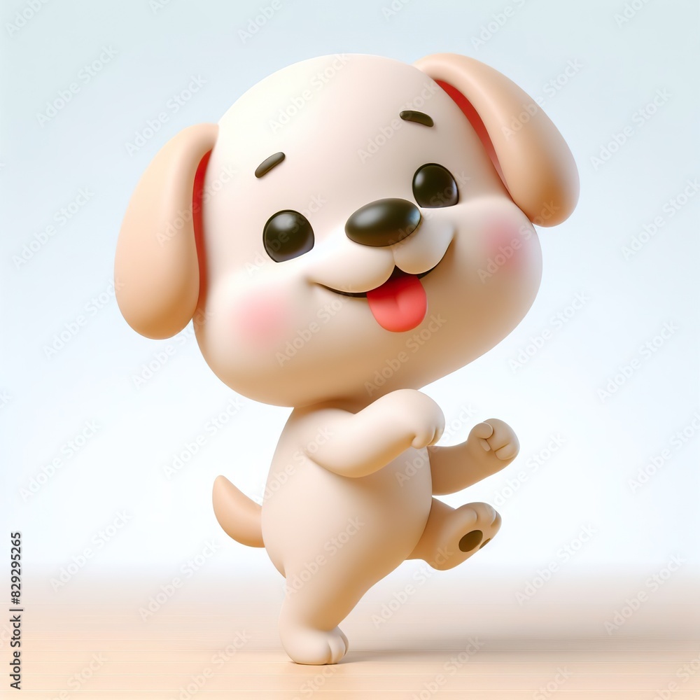 Fototapeta premium cute 3d puppy dancing plain background, happy, smile, funny