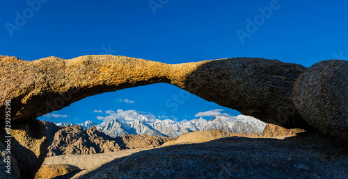 Mount Whitney and the Sierra Crest Framed by Lathe Arch, Alabama Hills National Scenic Area, California, USA photo