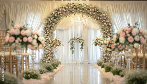 Wedding ceremony adorned with floral chandelier © LimeSky