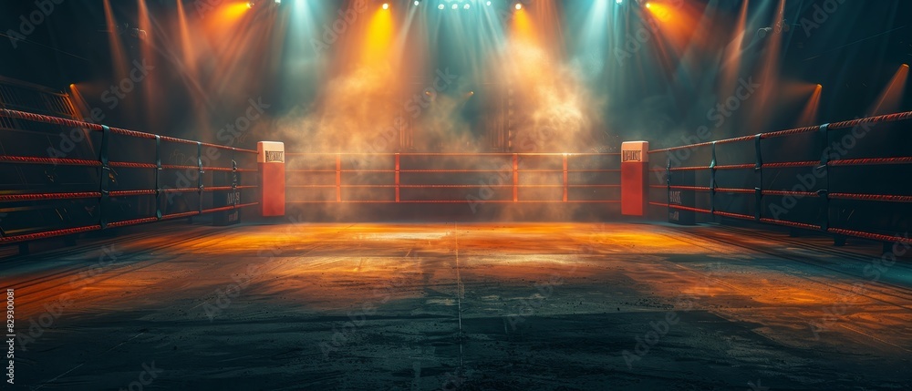 Empty boxing ring under spotlight Empty boxing ring under spotlight