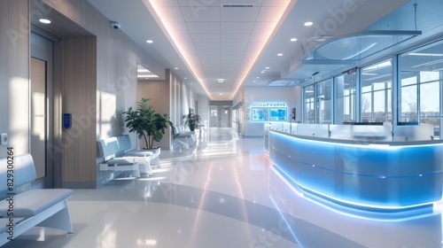 Futuristic Healthcare Facility Holographic Patient Records Enhanced by Natural Lighting photo