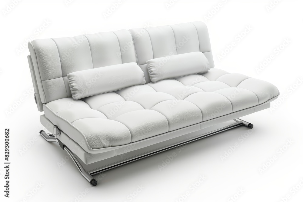 Fototapeta premium White leather sofa or folding bed on white background