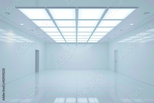 White room with panel bulb ceiling light