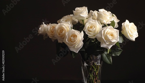 White roses in a black vase for a funeral alone