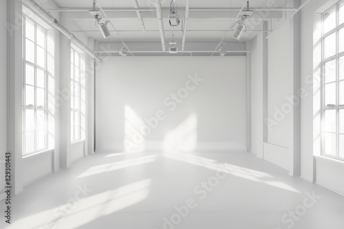 White studio room with spotlights for products and design