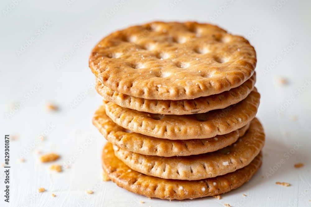 Whole wheat crackers on white background Stack of Saltine crackers isolated Circular crackers Whole wheat crackers on white background Stack of Saltine crackers isolated Circular crackers