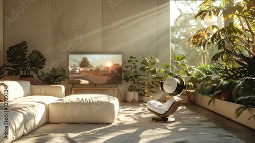 Immerse in a Stylish Virtual Reality Gaming Experience with Sunlight Filtering Through photo