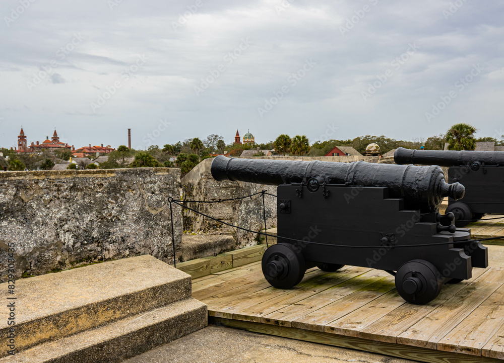 Cast Iron Spanish Cannons on The San Pedro Bastion, Castillo de San Marcus, St. Augustine, Florida, USA Cast Iron Spanish Cannons on The San Pedro Bastion, Castillo de San Marcus, St. Augustine, Florida, USA