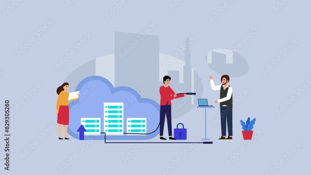 Big data source, data center, cloud computing and cloud cartoon animation Big data source, data center, cloud computing and cloud cartoon animation