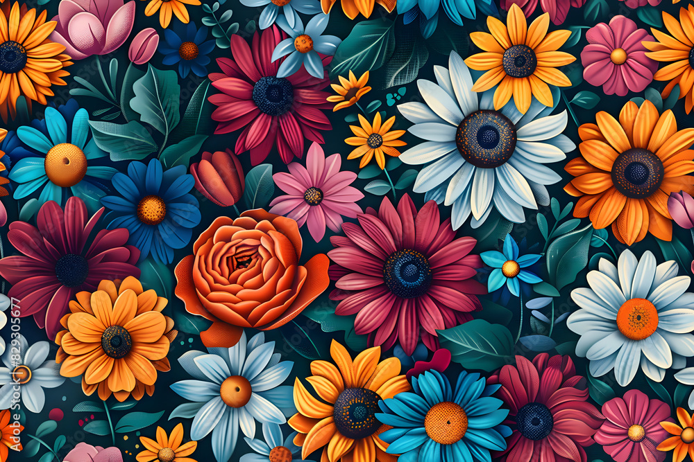 Seamless Whimsical Playful Vibrant Flowers Seamless Whimsical Playful Vibrant Flowers