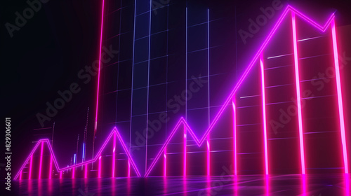 Glowing neon line graph growth chart infographics profit stats animation, depicting a cool linear graph report icon animation