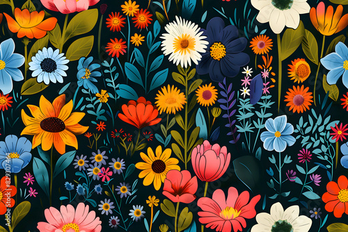 Wallpaper Mural Seamless Whimsical Playful Vibrant Flowers Torontodigital.ca
