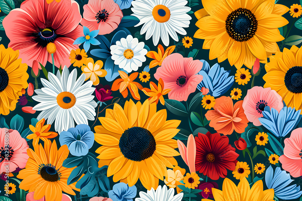Seamless Whimsical Playful Vibrant Flowers Seamless Whimsical Playful Vibrant Flowers