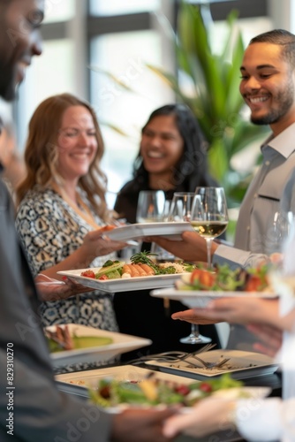 Professional Photography of the Employee of the Month celebrating with their team members during a congratulatory lunch  Generative AI