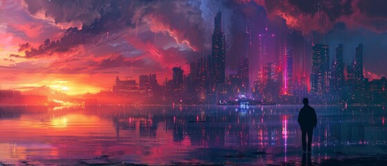 Leinwandbilder Purpur Business, Finance and Investment Concepts: The future of digital technology, Double exposure of business people and city landscape  © Media Srock