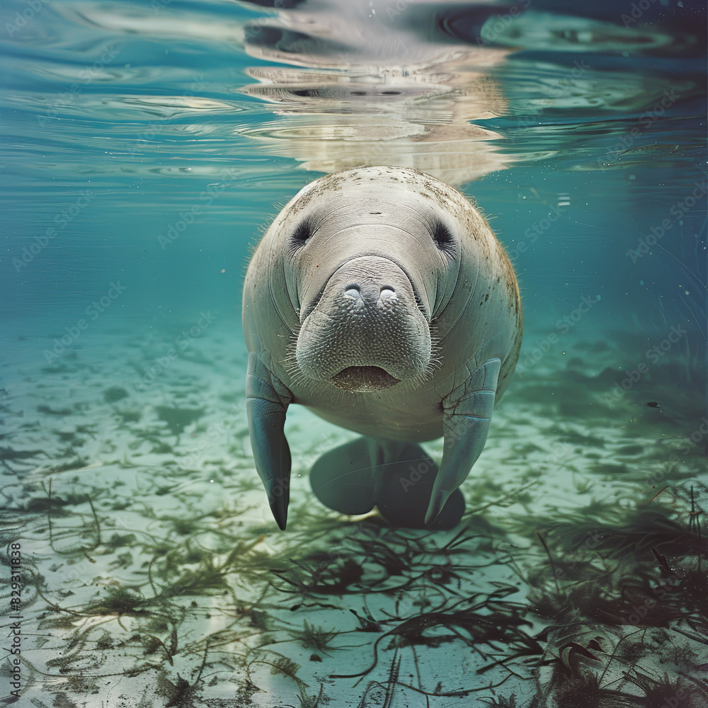 Naklejka premium A picture of a dugong peacefully feeding.