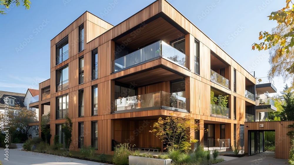 Modern wooden apartment building 