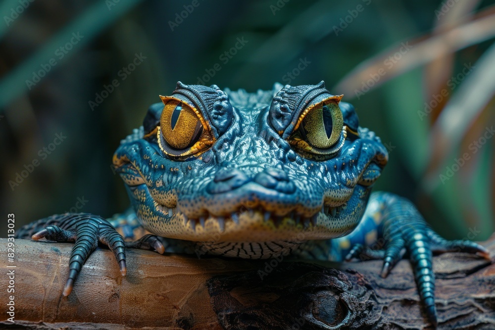 Fototapeta premium Lizard sits on top of log.