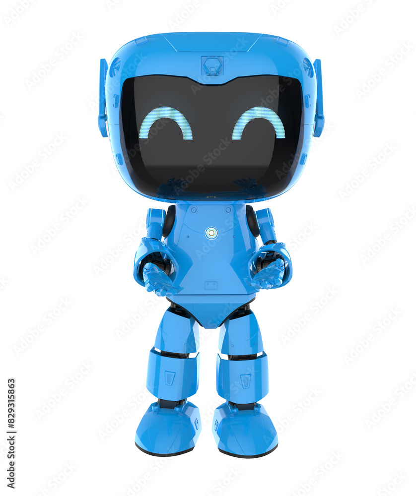 Naklejka premium Cute and small artificial intelligence personal assistant robot open hand isolated