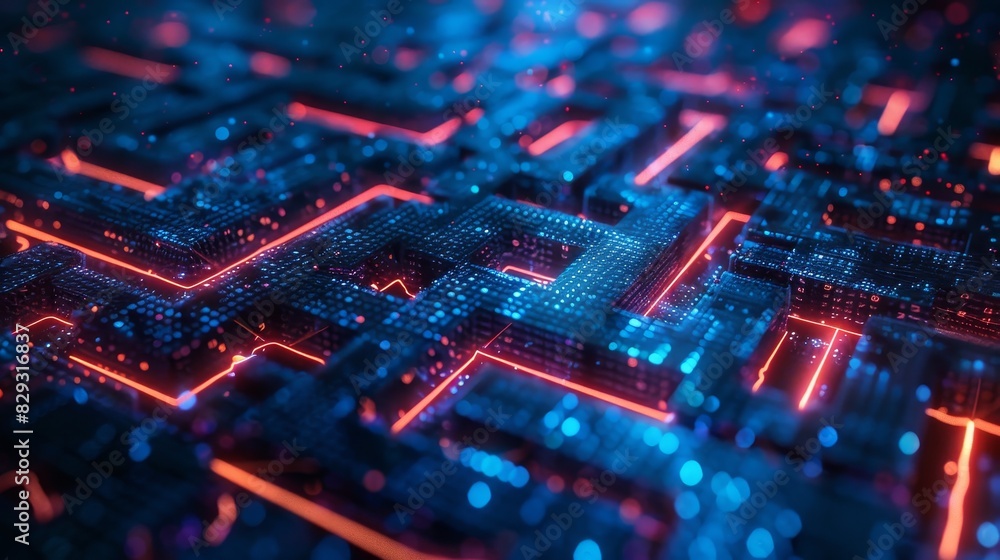 An abstract representation of a digital maze, symbolizing the complexity of password encryption and decryption processes.