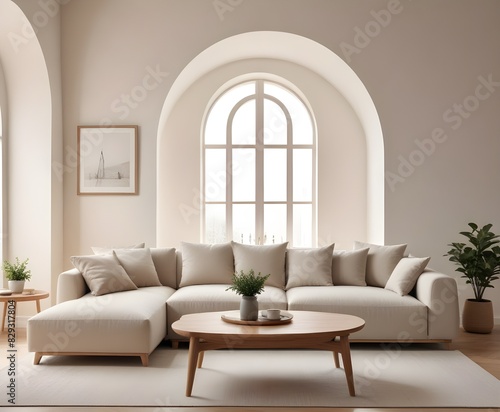 Frame mockup  ISO A paper size. Living room poster mockup. Modern interior design. Living room Interior mockup with house background. 3D render
