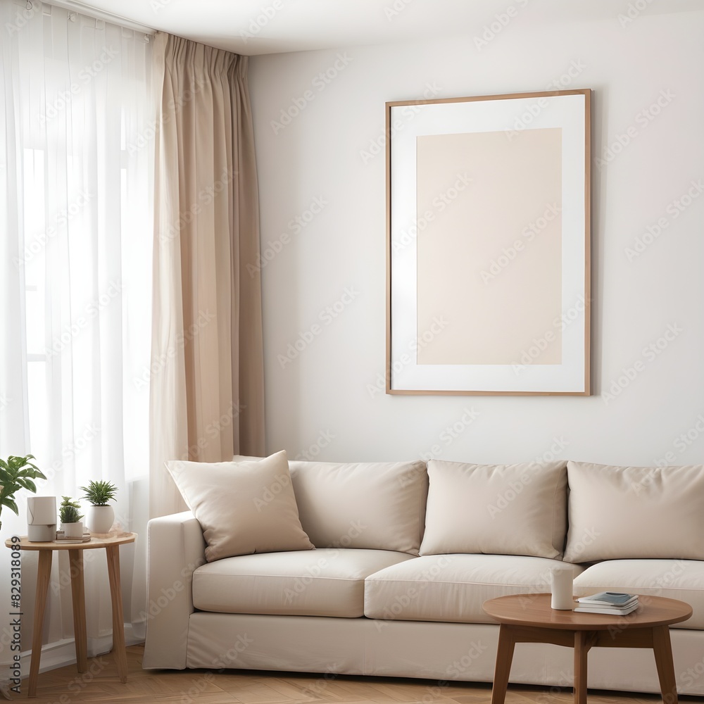 Frame mockup, ISO A paper size. Living room poster mockup. Modern interior design. Living room Interior mockup with house background. 3D render Frame mockup, ISO A paper size. Living room poster mockup. Modern interior design. Living room Interior mockup with house background. 3D render