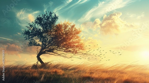 A tree with branches swaying in the breeze  symbolizing the fluidity of thought.