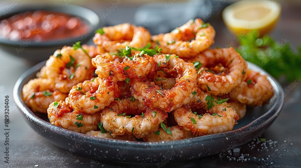 A plate of crispy calamari, served with marinara sauce. A plate of crispy calamari, served with marinara sauce.