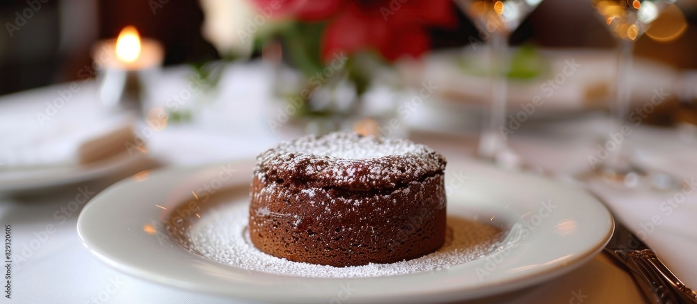 Decadent Chocolate Souffl Served in Elegant Restaurant Under Natural Light