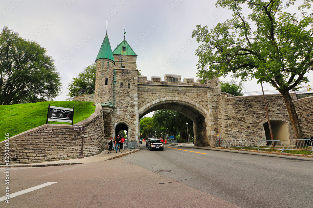 Fototapeta premium One of the Four Rampart gates of Old Quebec city near the Citadel of Quebec in Quebec city, the capital of Quebec province,Canada