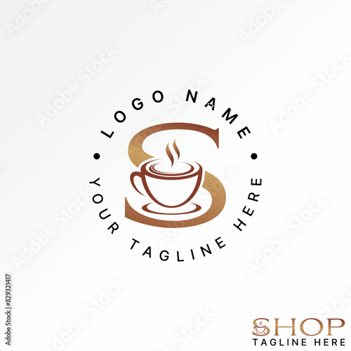 Logo design graphic concept creative premium vector stock abstract unique letter initial S serif font with cup coffee. Related to drink cafe hangout
