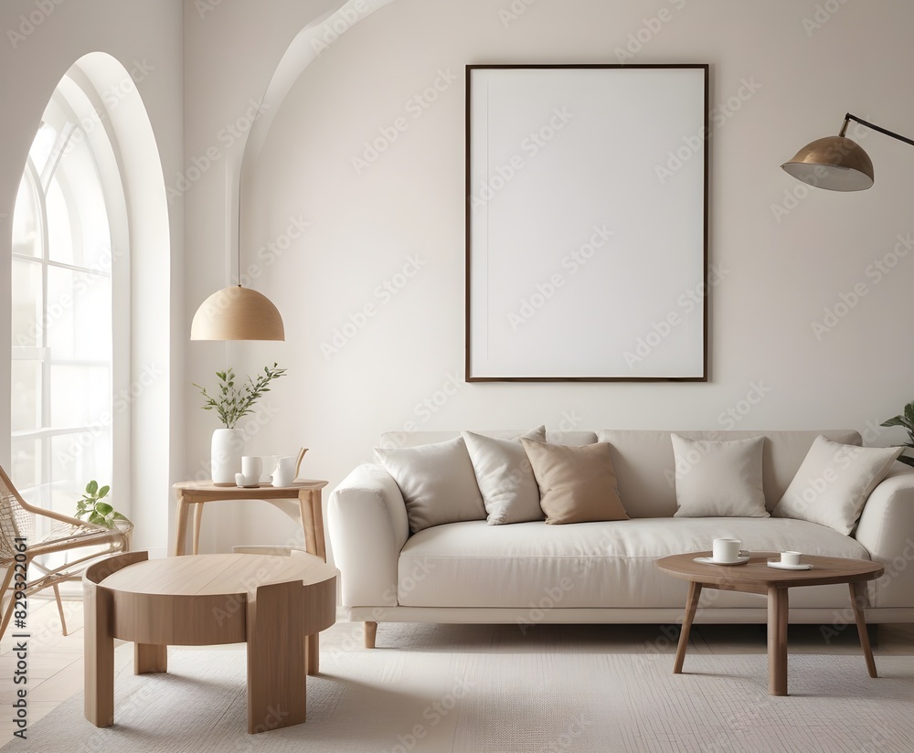 Frame mockup, ISO A paper size. Living room poster mockup. Modern interior design. Living room Interior mockup with house background. 3D render Frame mockup, ISO A paper size. Living room poster mockup. Modern interior design. Living room Interior mockup with house background. 3D render