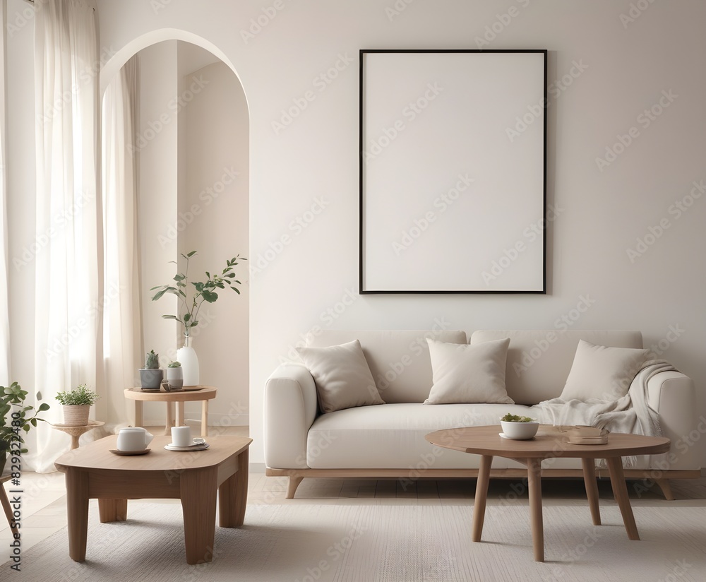 Frame mockup, ISO A paper size. Living room poster mockup. Modern interior design. Living room Interior mockup with house background. 3D render Frame mockup, ISO A paper size. Living room poster mockup. Modern interior design. Living room Interior mockup with house background. 3D render