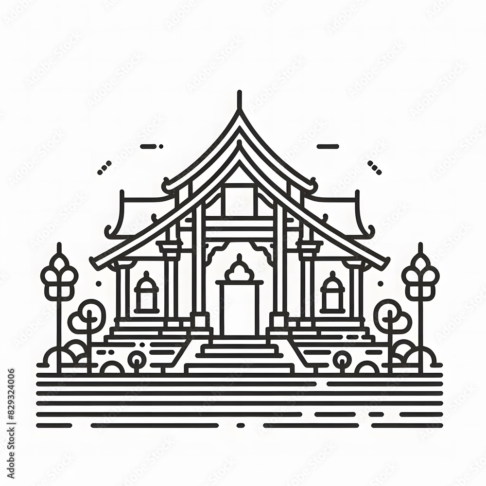 Fototapeta premium AI Generate of Line Icon of Buddhist Temple, Buddha's Temple, Buddha, Temple, with White Background