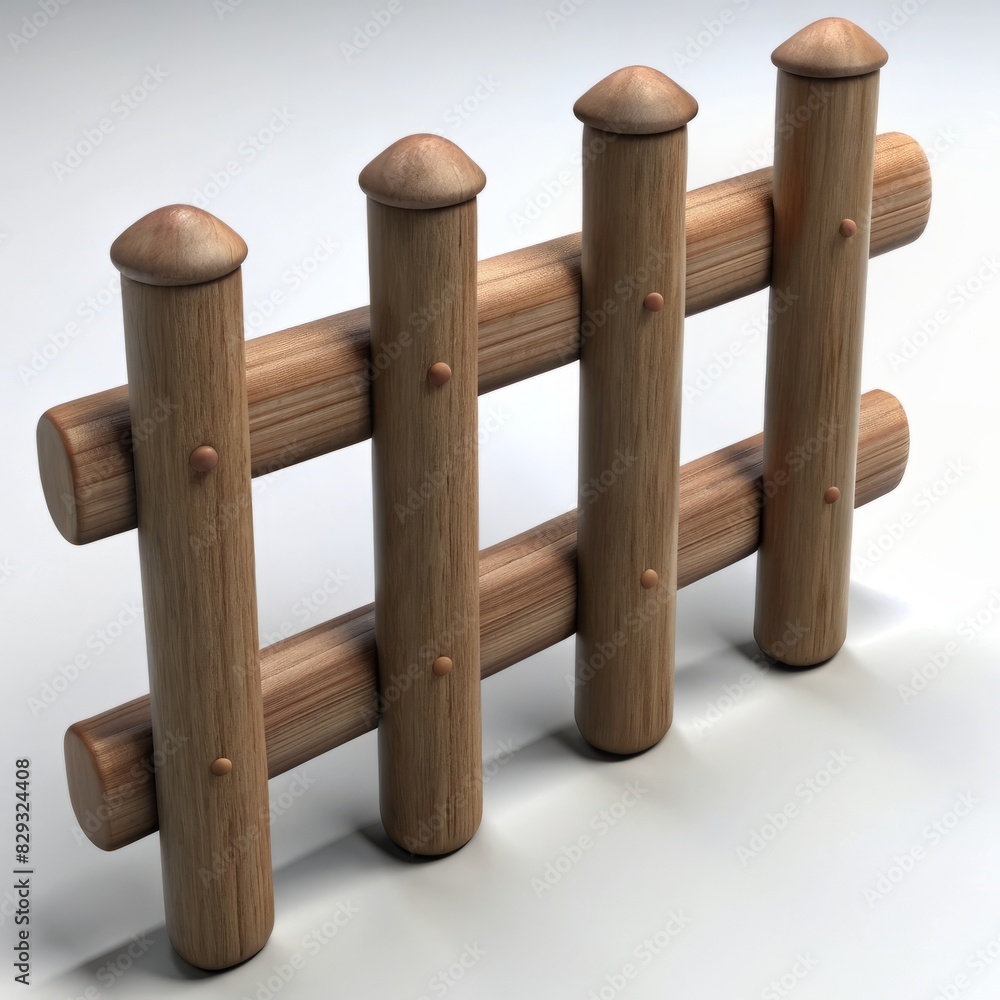 Obraz premium 3D Render of a Stick Fence, on isolated white background, Generative AI