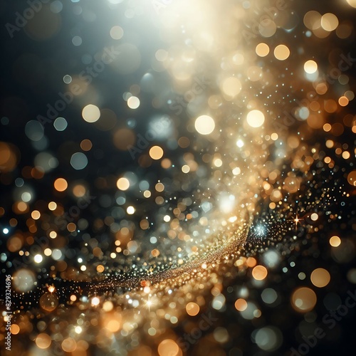 abstract glitter lights background. gold and black. de focused. banner
