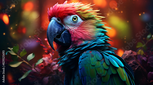 Rainbow parrot with colorful feathers by carlos iguala high contrast photo