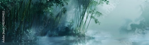 Green bamboo stems on blurred background © sungedi
