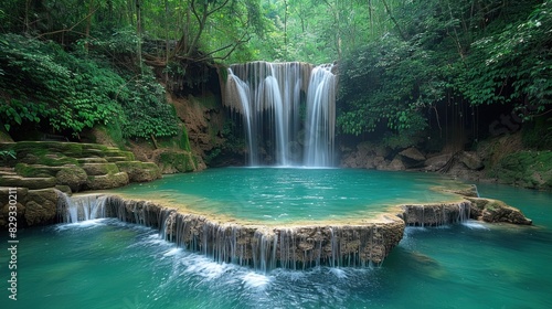 The view of the waterfall is beautiful and cool photo