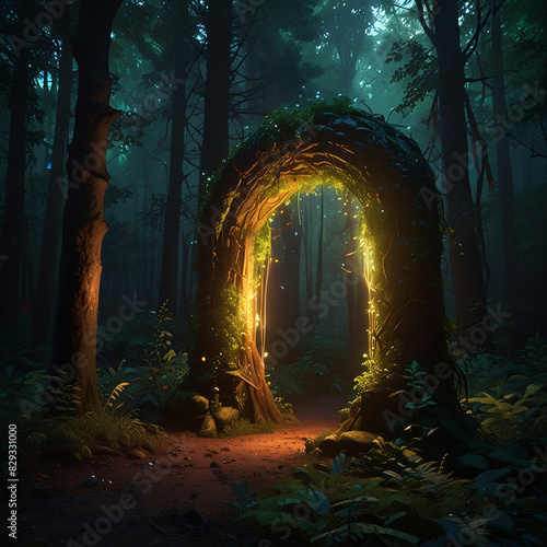 Tree tunnel of light in the forest