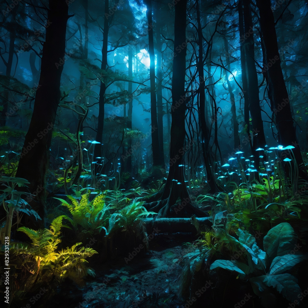 mysterious forest in the night