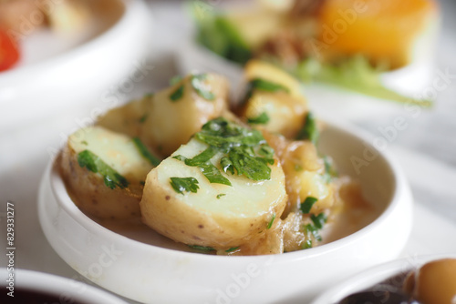  boiled potatoes on breakfast table 
