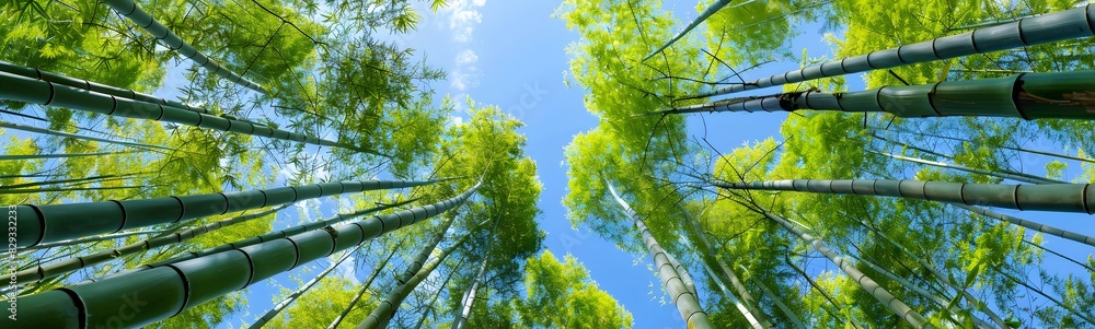 Fototapeta premium Green bamboo stems on blurred background